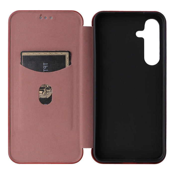 For Samsung Galaxy S25+ Case Carbon Fiber Texture Drop-Proof PU Leather Phone Cover - Brown - 6