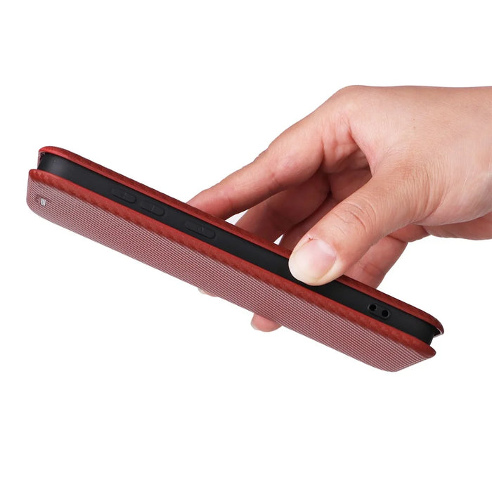 For Samsung Galaxy S25+ Case Carbon Fiber Texture Drop-Proof PU Leather Phone Cover - Brown - 7