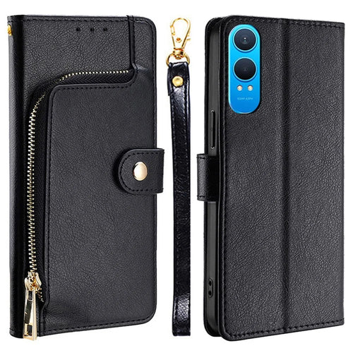 For OnePlus Nord CE4 Lite 5G / Oppo K12x 5G (China) Case Zipper Pocket PU Leather Wallet Flip Phone Cover - Black - 1