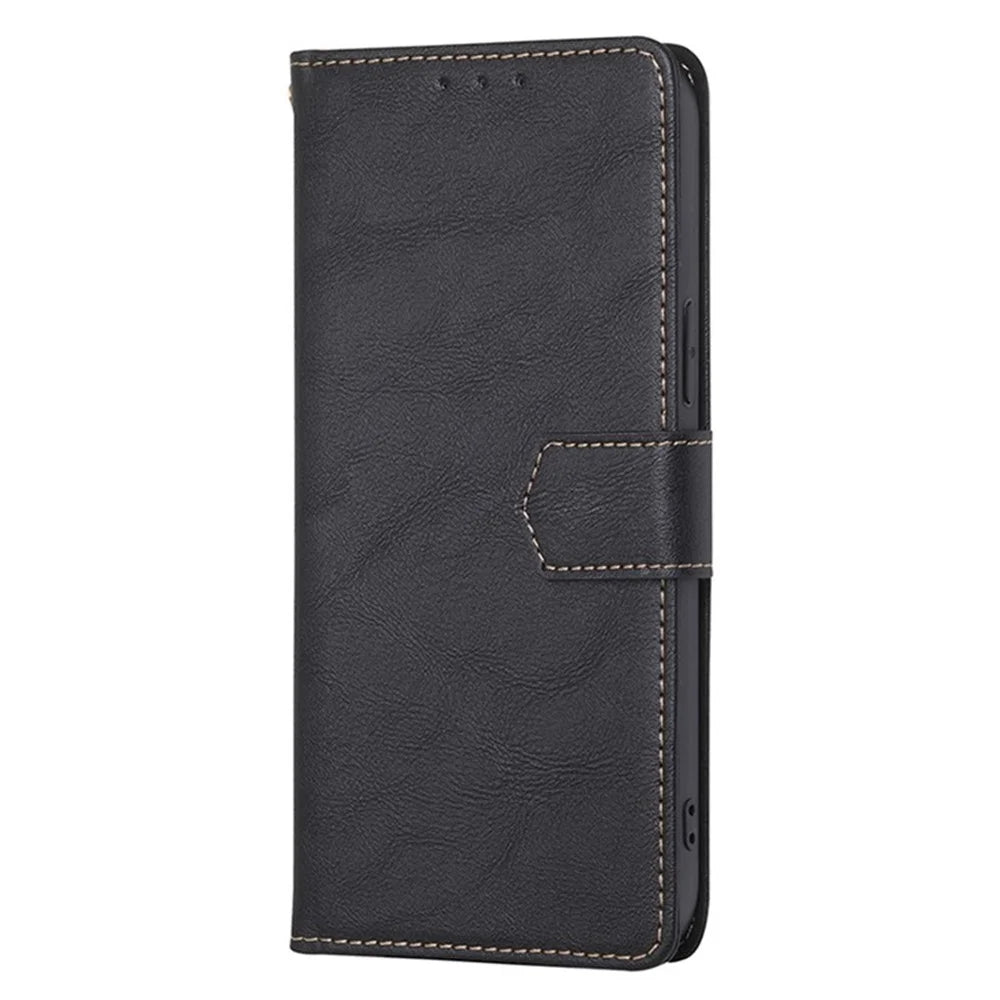 For OnePlus Nord CE4 Lite 5G / Oppo K12x 5G (China) Case Leather Phone Cover with RFID Blocking Wallet - Black - 6