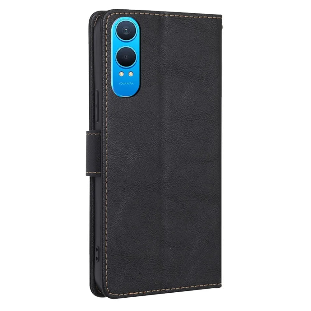 For OnePlus Nord CE4 Lite 5G / Oppo K12x 5G (China) Case Leather Phone Cover with RFID Blocking Wallet - Black - 7