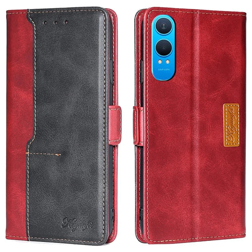 For OnePlus Nord CE4 Lite 5G / Oppo K12x 5G (China) Case Contrast Color Wallet Leather Phone Cover - Black+Red - 1