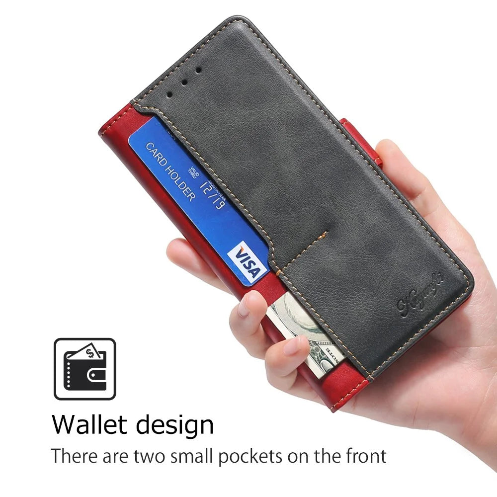 For OnePlus Nord CE4 Lite 5G / Oppo K12x 5G (China) Case Contrast Color Wallet Leather Phone Cover - Black+Red - 4