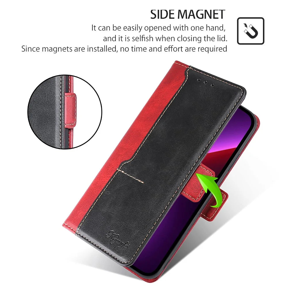 For OnePlus Nord CE4 Lite 5G / Oppo K12x 5G (China) Case Contrast Color Wallet Leather Phone Cover - Black+Red - 5