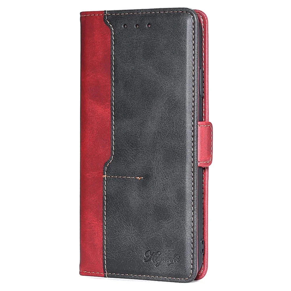 For OnePlus Nord CE4 Lite 5G / Oppo K12x 5G (China) Case Contrast Color Wallet Leather Phone Cover - Black+Red - 7