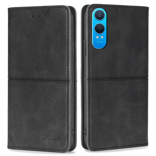 For OnePlus Nord CE4 Lite 5G / Oppo K12x 5G (China) Case Card Slots Cowhide Texture Phone Leather Cover - Black - 1