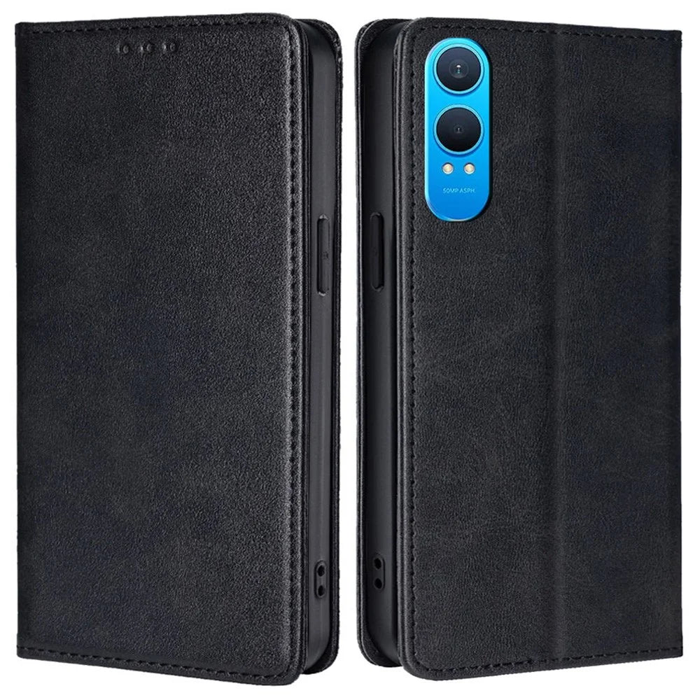 For OnePlus Nord CE4 Lite 5G / Oppo K12x 5G (China) Case PU Leather Calf Texture Phone Wallet Cover - Black - 1