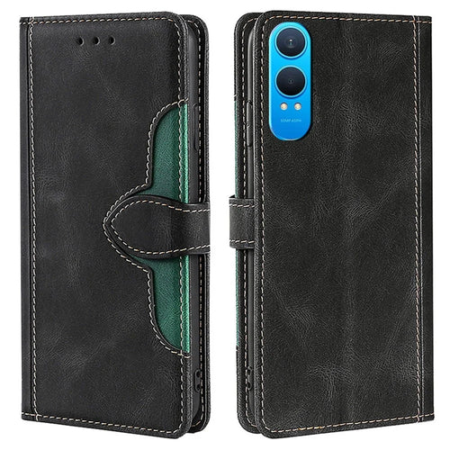 For OnePlus Nord CE4 Lite 5G / Oppo K12x 5G (China) Case Leather Wallet Phone Cover with Straw Hat Magnetic Clasp - Black - 1