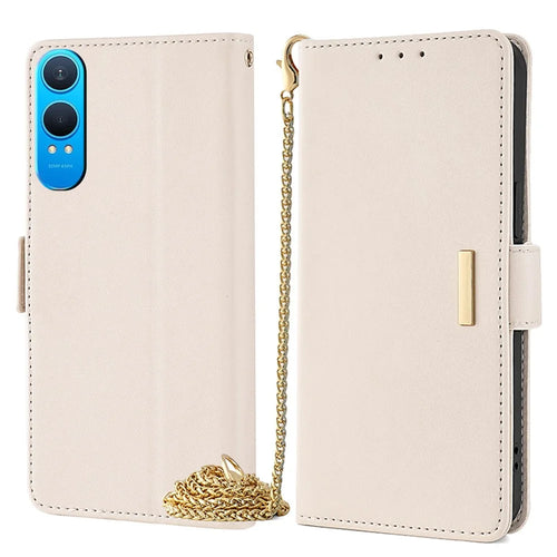 For OnePlus Nord CE4 Lite 5G / Oppo K12x 5G (China) Case PU Leather Wallet Stand Phone Cover with Crossbody Shoulder Strap - White - 1