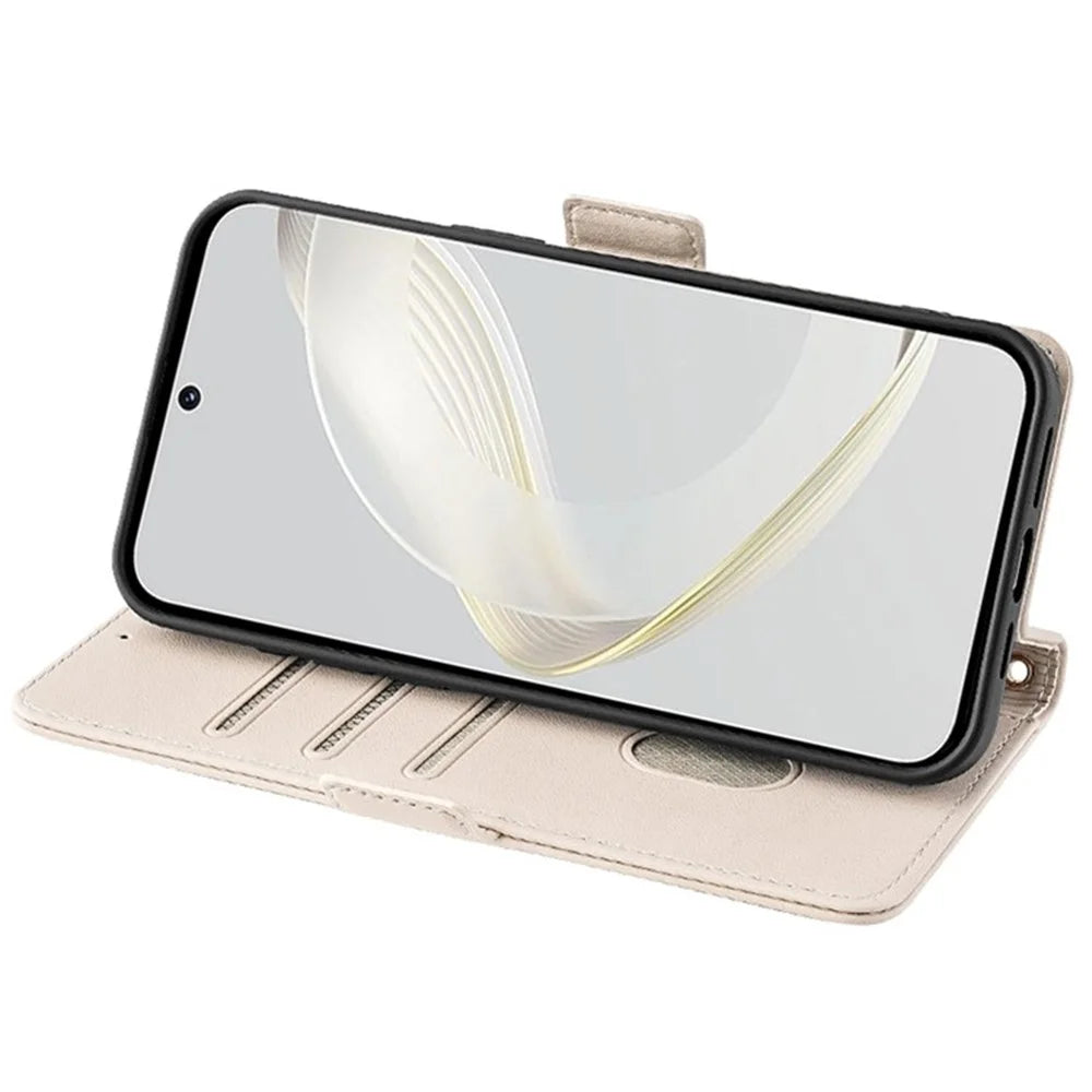 For OnePlus Nord CE4 Lite 5G / Oppo K12x 5G (China) Case PU Leather Wallet Stand Phone Cover with Crossbody Shoulder Strap - White - 3