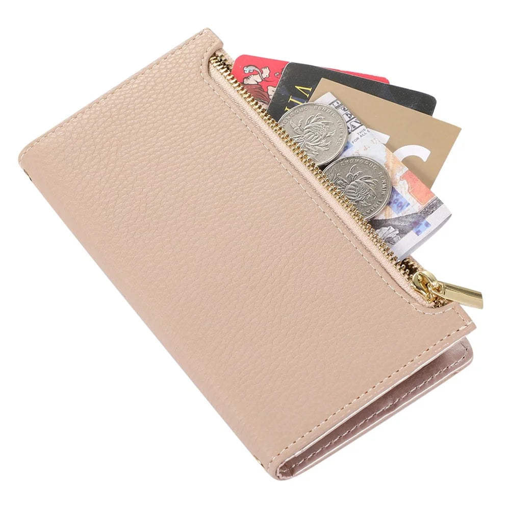 For iPhone 14 Zipper Pocket Design Phone Case Litchi Texture Full Protection PU Leather Phone Flip Cover Wallet with Strap - Apricot - 4