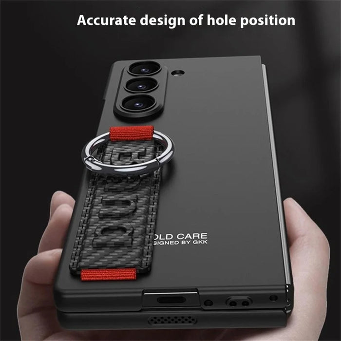 GKK For Samsung Galaxy Z Fold5 5G Case Tempered Glass Screen Film+Hard PC Phone Cover with Ring Holder, Finger Strap - Black - 3