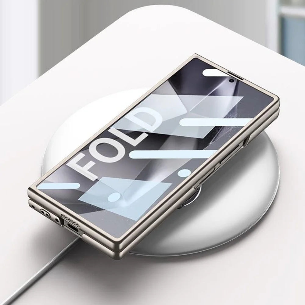 GKK For Samsung Galaxy Z Fold5 5G Case Tempered Glass Screen Film+Hard PC Phone Cover with Ring Holder, Finger Strap - Black - 4