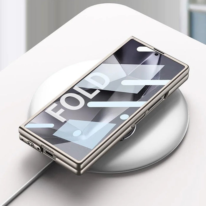 GKK For Samsung Galaxy Z Fold5 5G Case Tempered Glass Screen Film+Hard PC Phone Cover with Ring Holder, Finger Strap - Black - 4