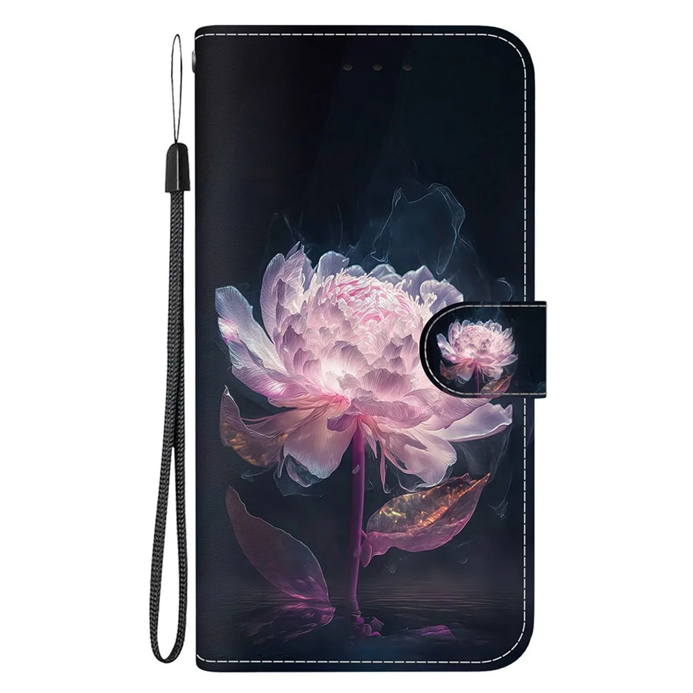 For Samsung Galaxy S25 Ultra Wallet Phone Case Anti-Drop Leather Flip Cover Pattern Printing - Purple Peony - 7