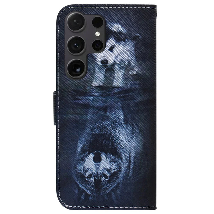 For Samsung Galaxy S25 Ultra Wallet Case Pattern Print Leather Phone Cover - Dog and Wolf - 7