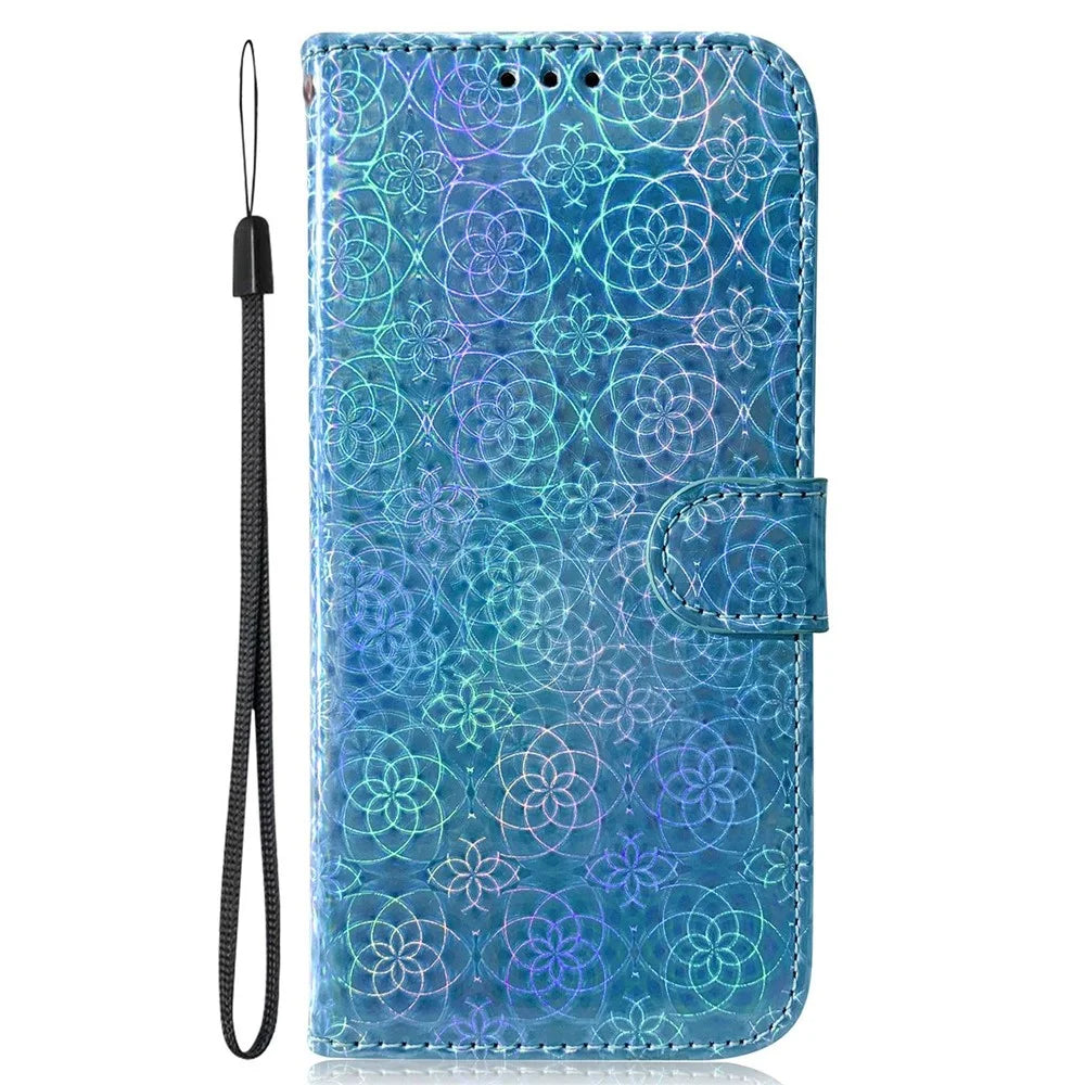 For Samsung Galaxy S25 Ultra Stand Case Dazzling Flower Leather Phone Cover - Blue - 5