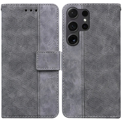 For Samsung Galaxy S25 Ultra Case Geometry Pattern Leather Wallet Phone Cover - Grey - 1