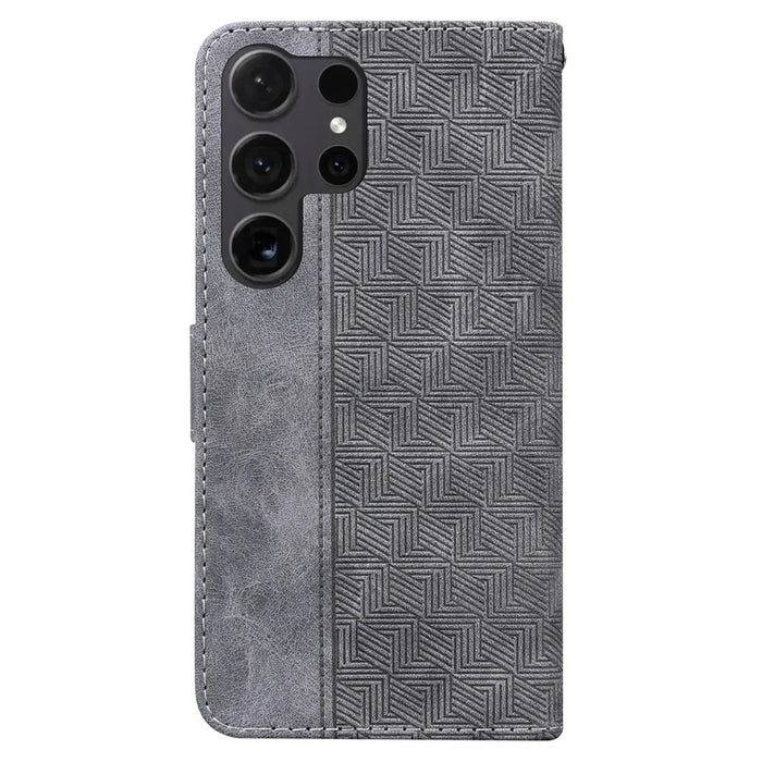 For Samsung Galaxy S25 Ultra Case Geometry Pattern Leather Wallet Phone Cover - Grey - 7