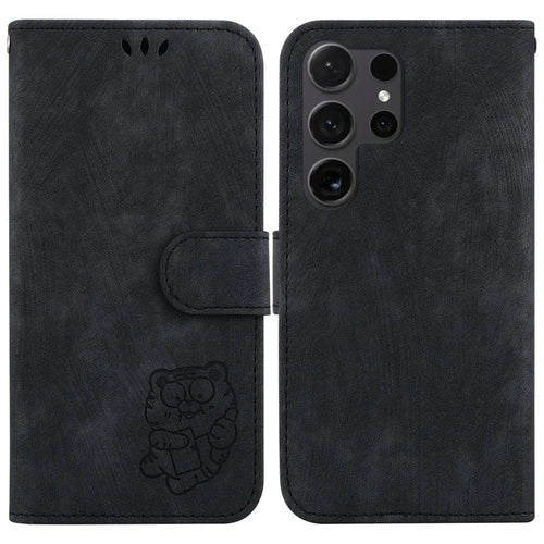 For Samsung Galaxy S25 Ultra Wallet Case Tiger Imprint Leather Shockproof Phone Cover - Black - 1