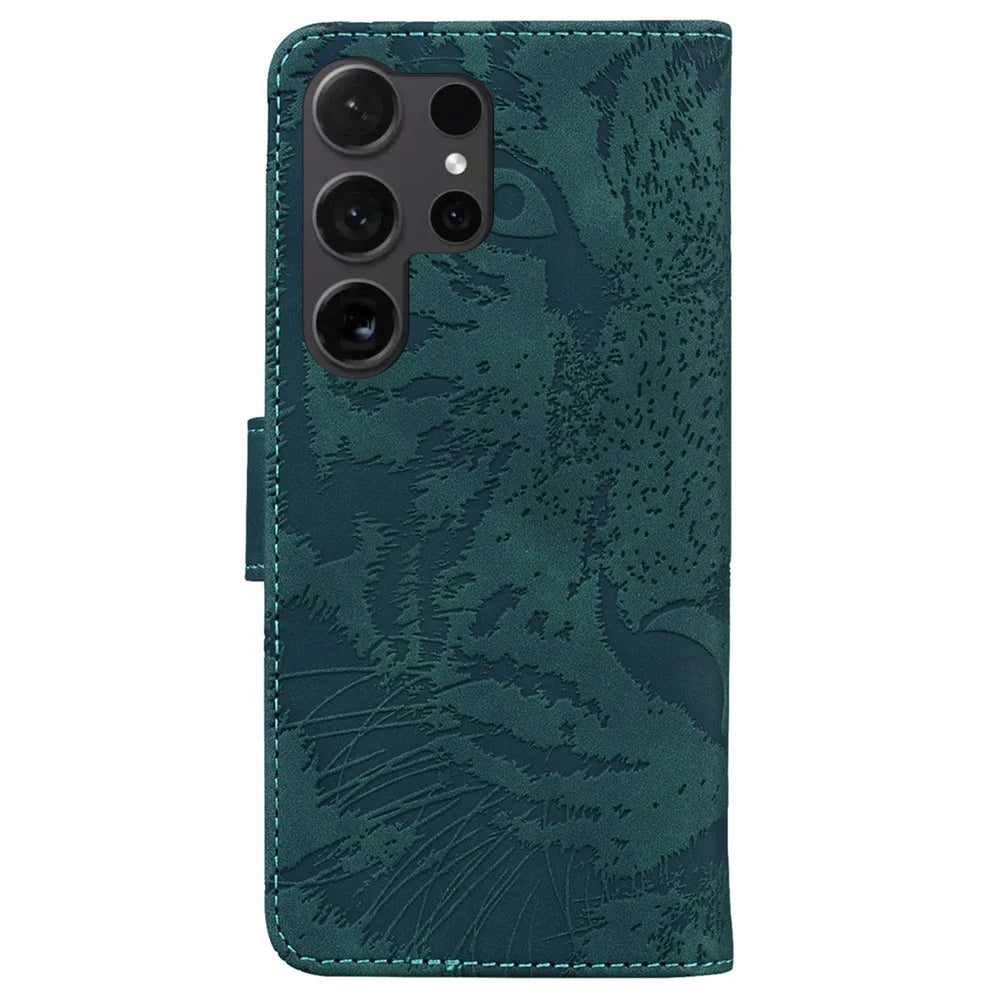 For Samsung Galaxy S25 Ultra Case Tiger Imprint Leather Wallet Phone Cover - Green - 7
