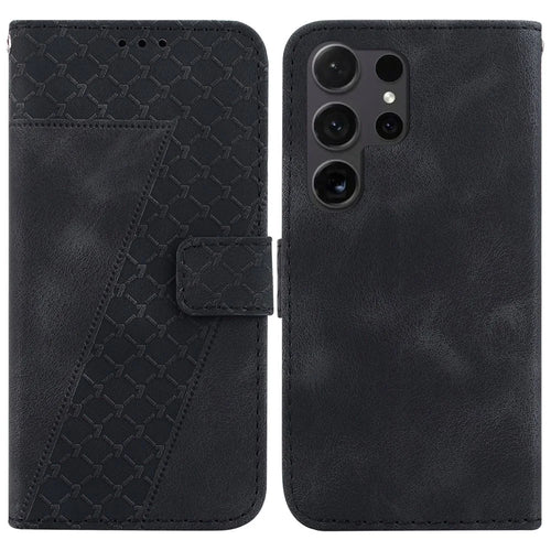 For Samsung Galaxy S25 Ultra Stand Case 7-Shaped Pattern Imprint Leather Phone Cover - Black - 1