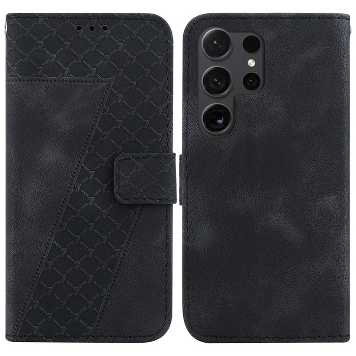 For Samsung Galaxy S25 Ultra Stand Case 7-Shaped Pattern Imprint Leather Phone Cover - Black - 1