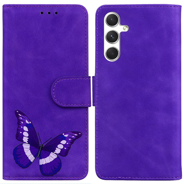 For Samsung Galaxy S25+ Stand Case PU Leather Phone Cover Butterfly Printed - Purple - 1