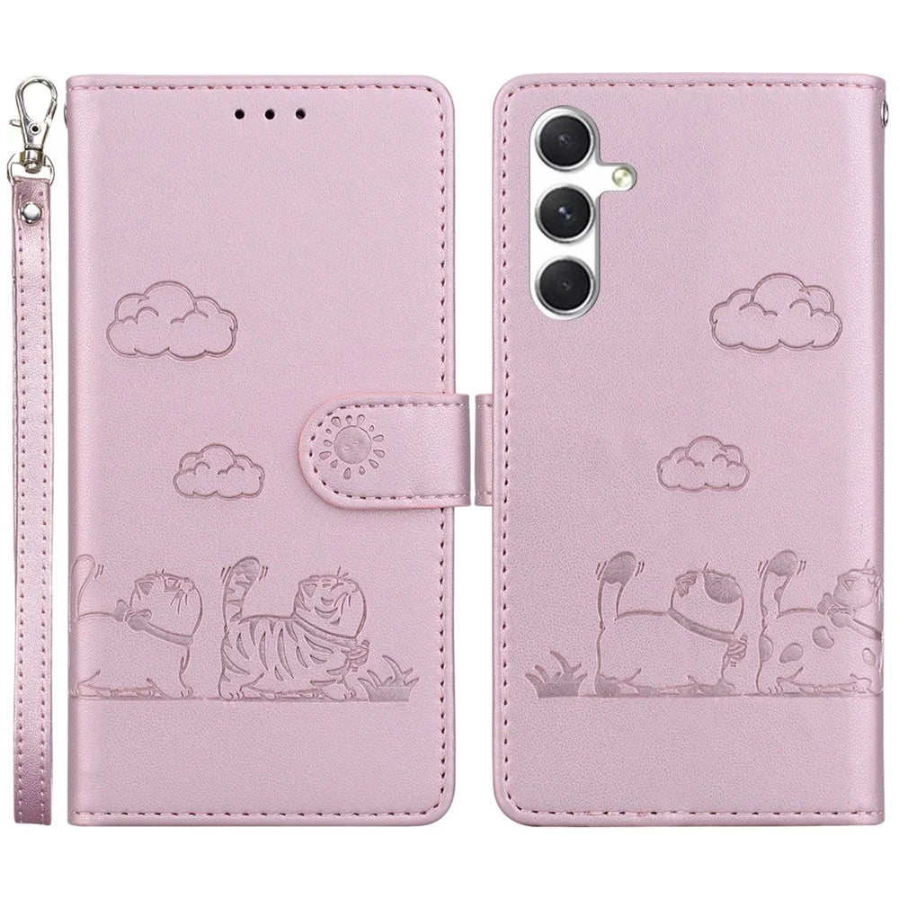 For Samsung Galaxy S25+ Case RFID Blocking Kitten Pattern TPU+PU Leather Phone Cover - Pink - 1