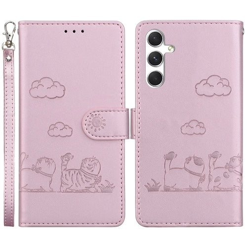 For Samsung Galaxy S25+ Case RFID Blocking Kitten Pattern TPU+PU Leather Phone Cover - Pink - 1