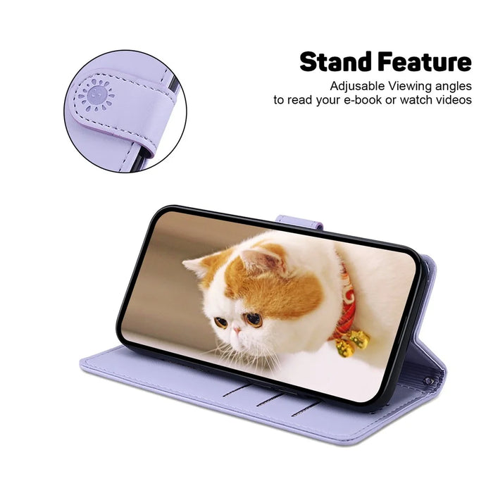 For Samsung Galaxy S25 Case RFID Blocking Kitten Pattern TPU+PU Leather Phone Cover - Purple - 2