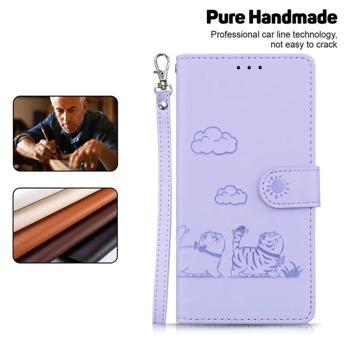 For Samsung Galaxy S25 Case RFID Blocking Kitten Pattern TPU+PU Leather Phone Cover - Purple - 6