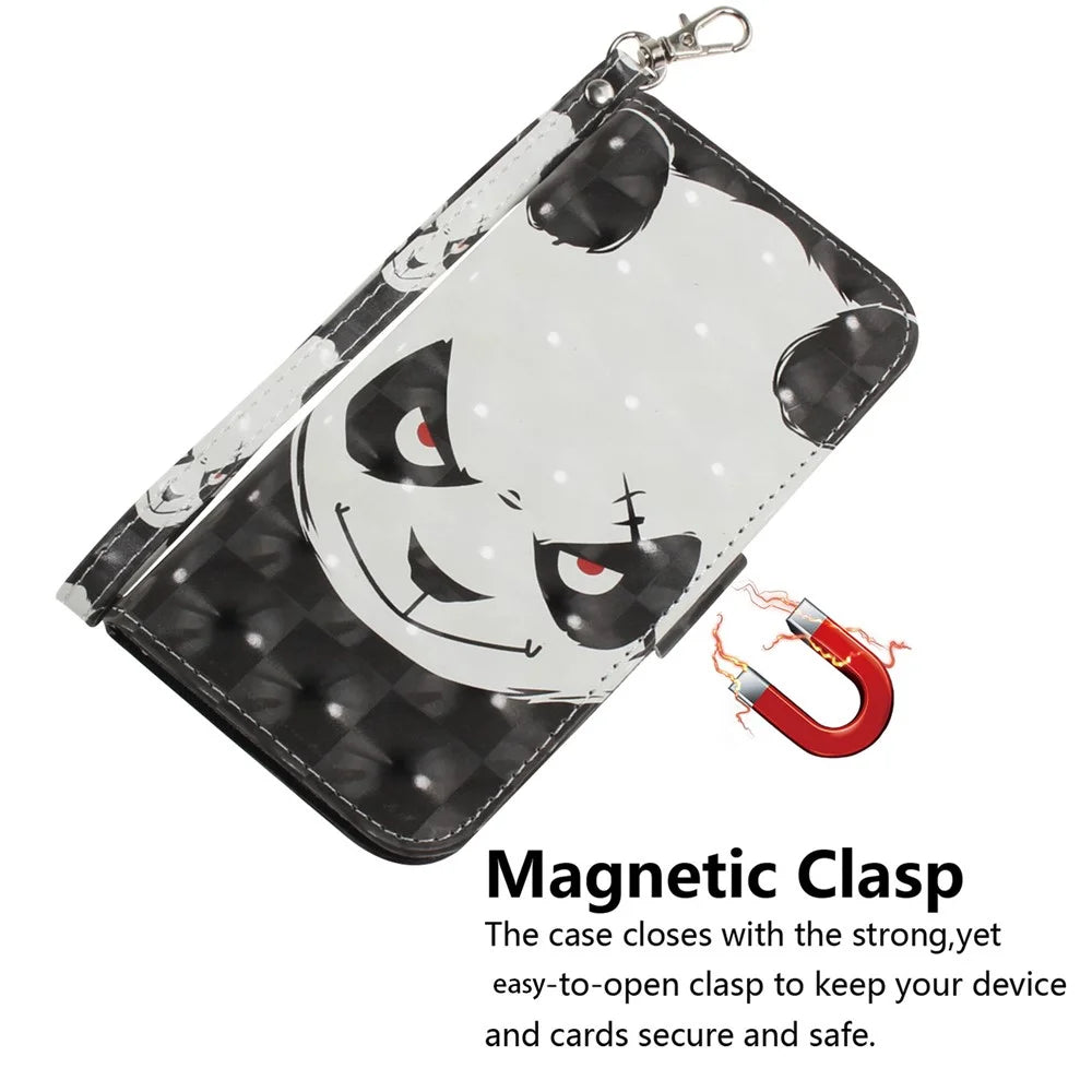 For Samsung Galaxy S25+ Case Pattern Printing Leather Wallet Phone Cover with Wrist Strap - Angry Panda - 4