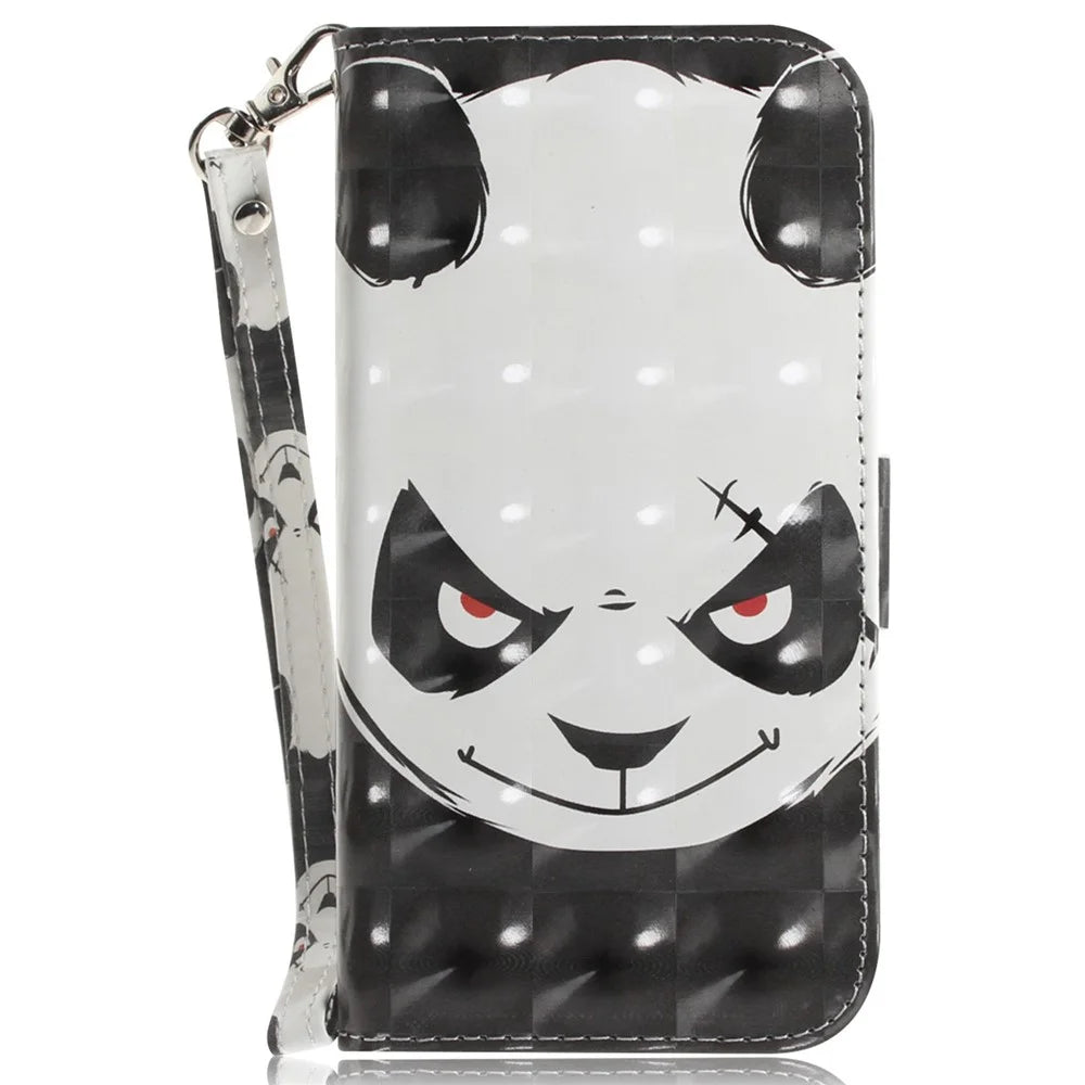 For Samsung Galaxy S25+ Case Pattern Printing Leather Wallet Phone Cover with Wrist Strap - Angry Panda - 6