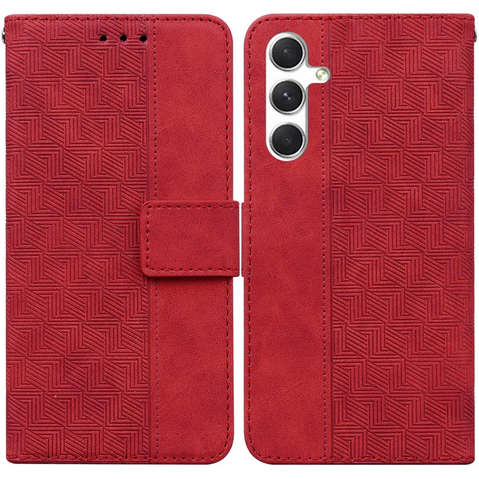 For Samsung Galaxy S25+ Case Geometry Pattern Leather Wallet Phone Cover - Red - 1