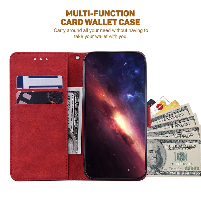 For Samsung Galaxy S25+ Case Geometry Pattern Leather Wallet Phone Cover - Red - 2