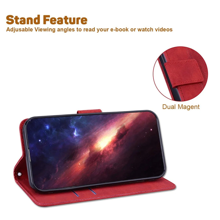 For Samsung Galaxy S25+ Case Geometry Pattern Leather Wallet Phone Cover - Red - 3