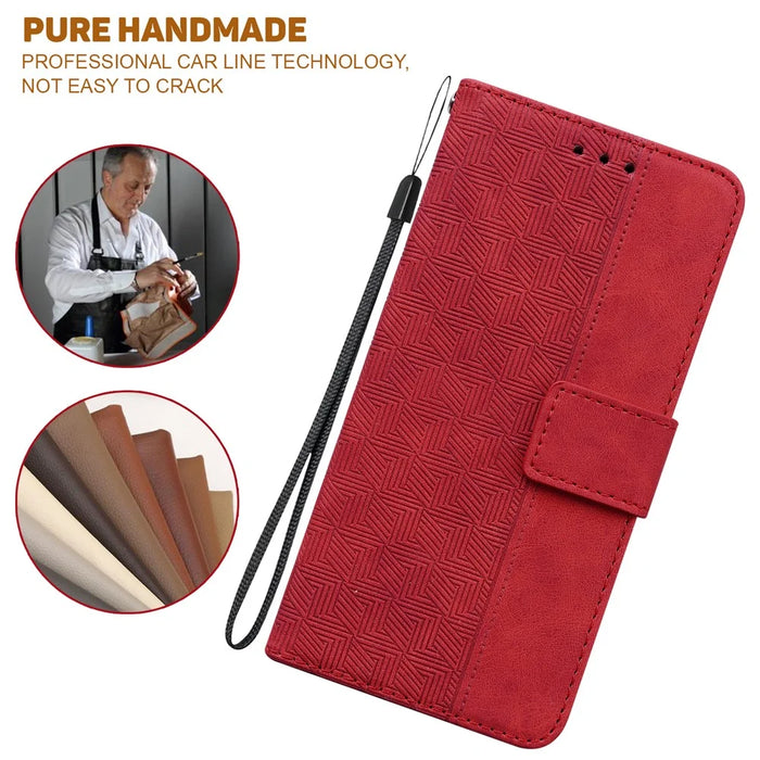For Samsung Galaxy S25+ Case Geometry Pattern Leather Wallet Phone Cover - Red - 5