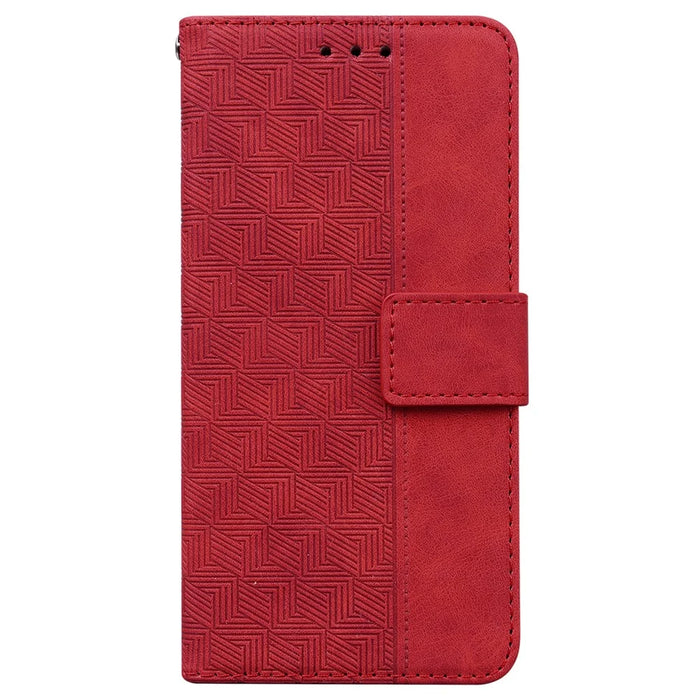 For Samsung Galaxy S25+ Case Geometry Pattern Leather Wallet Phone Cover - Red - 6