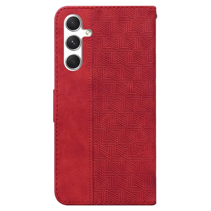 For Samsung Galaxy S25+ Case Geometry Pattern Leather Wallet Phone Cover - Red - 7