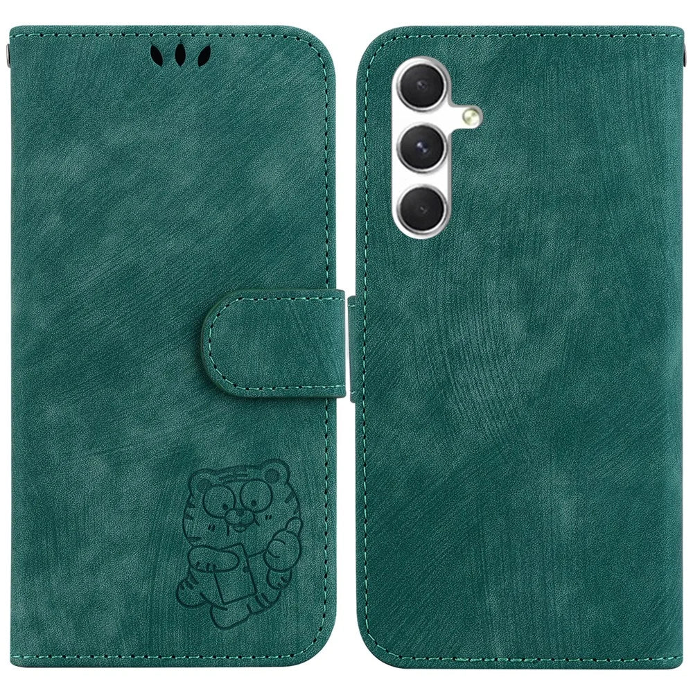 For Samsung Galaxy S25+ Wallet Case Tiger Imprint Leather Shockproof Phone Cover - Green - 1