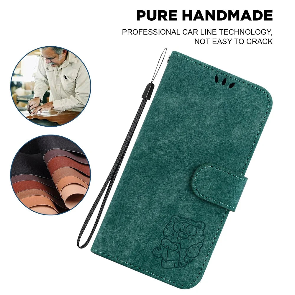 For Samsung Galaxy S25+ Wallet Case Tiger Imprint Leather Shockproof Phone Cover - Green - 7
