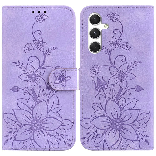 For Samsung Galaxy S25+ Case Lily Flower Imprint Leather Phone Cover with Stand - Purple - 1