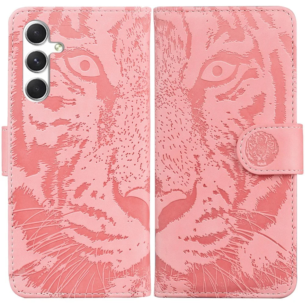 For Samsung Galaxy S25+ Case Tiger Imprint Leather Wallet Phone Cover - Pink - 1