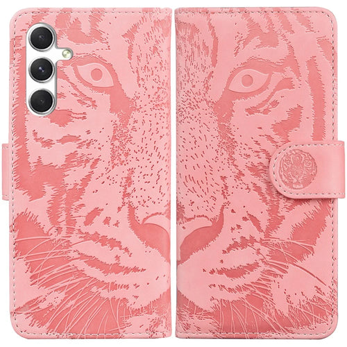 For Samsung Galaxy S25+ Case Tiger Imprint Leather Wallet Phone Cover - Pink - 1