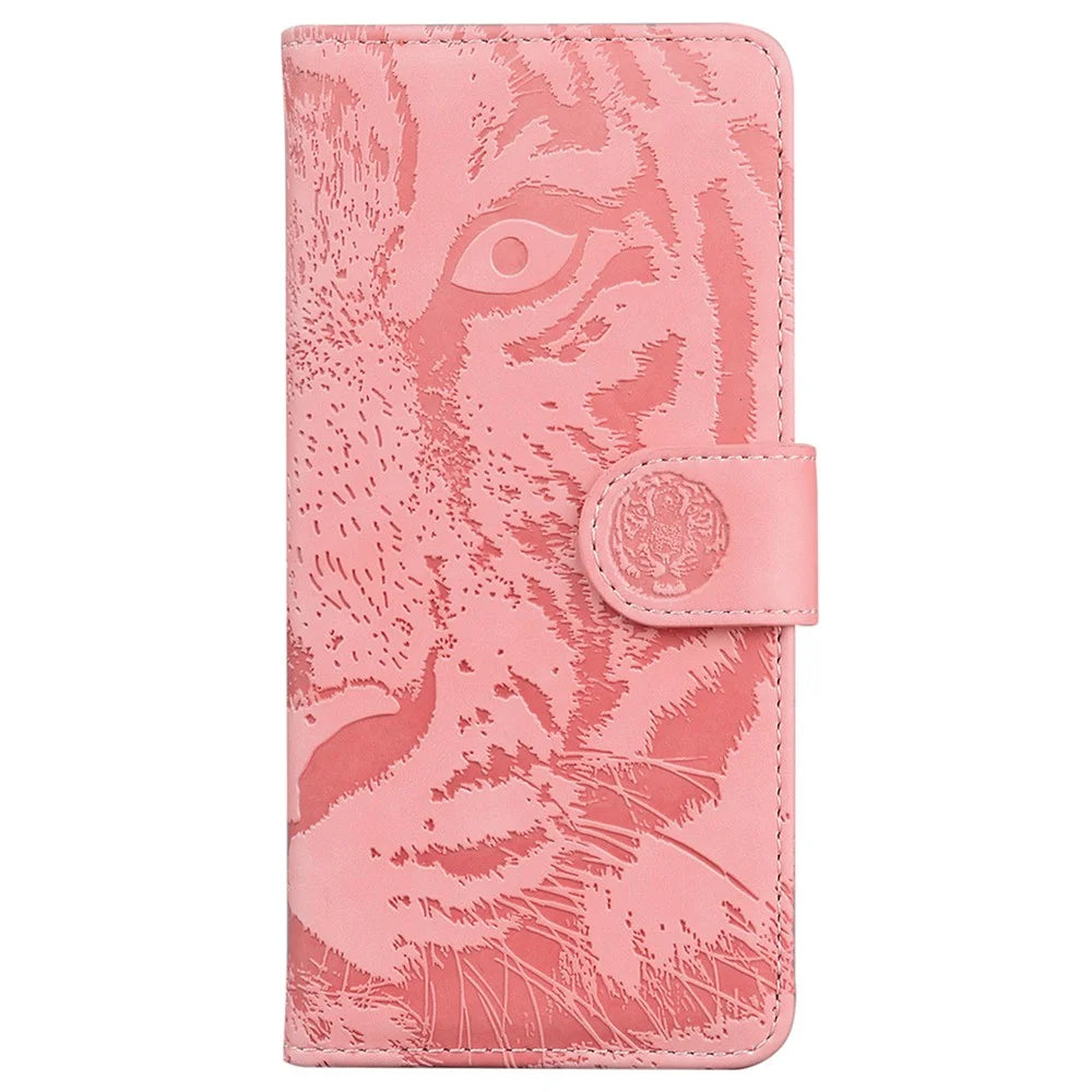 For Samsung Galaxy S25+ Case Tiger Imprint Leather Wallet Phone Cover - Pink - 6