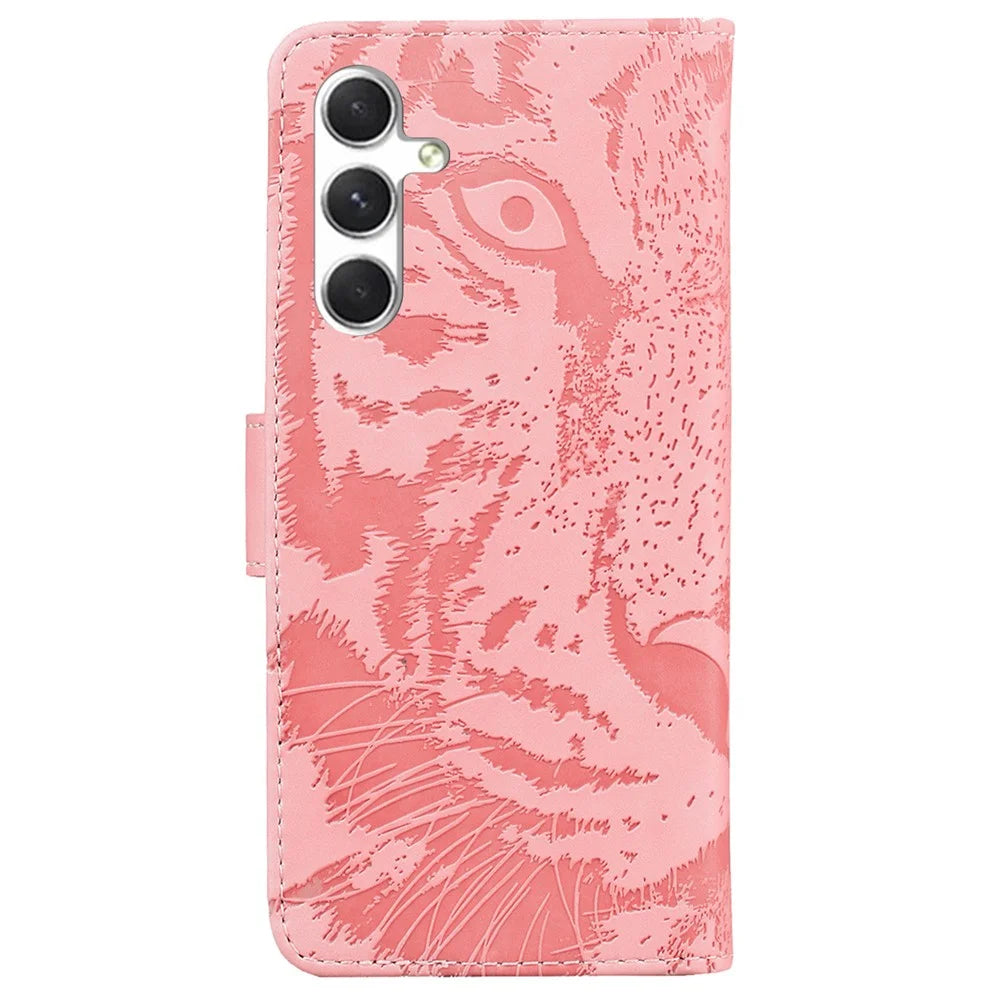 For Samsung Galaxy S25+ Case Tiger Imprint Leather Wallet Phone Cover - Pink - 7