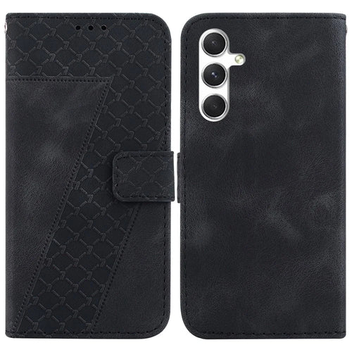 For Samsung Galaxy S25+ Stand Case 7-Shaped Pattern Imprint Leather Phone Cover - Black - 1