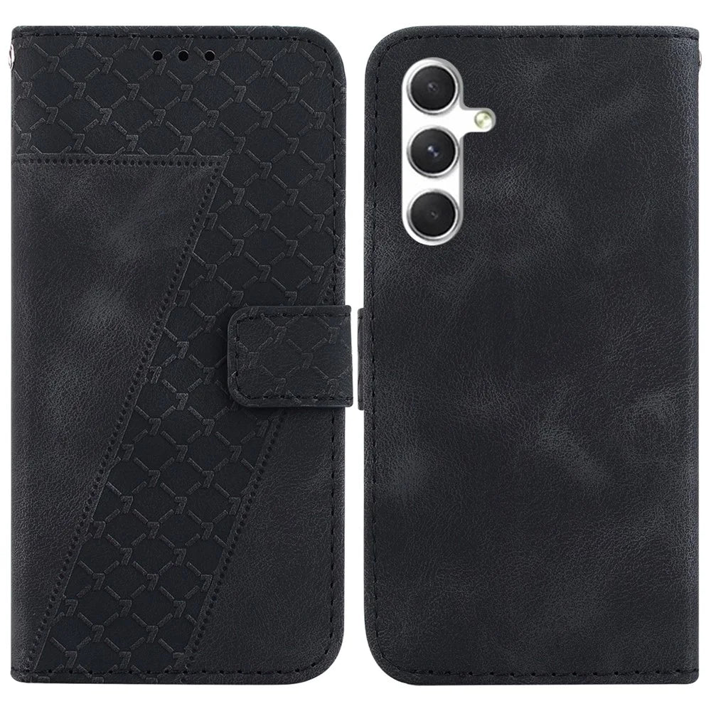 For Samsung Galaxy S25+ Stand Case 7-Shaped Pattern Imprint Leather Phone Cover - Black - 1