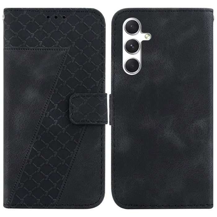 For Samsung Galaxy S25+ Stand Case 7-Shaped Pattern Imprint Leather Phone Cover - Black - 1
